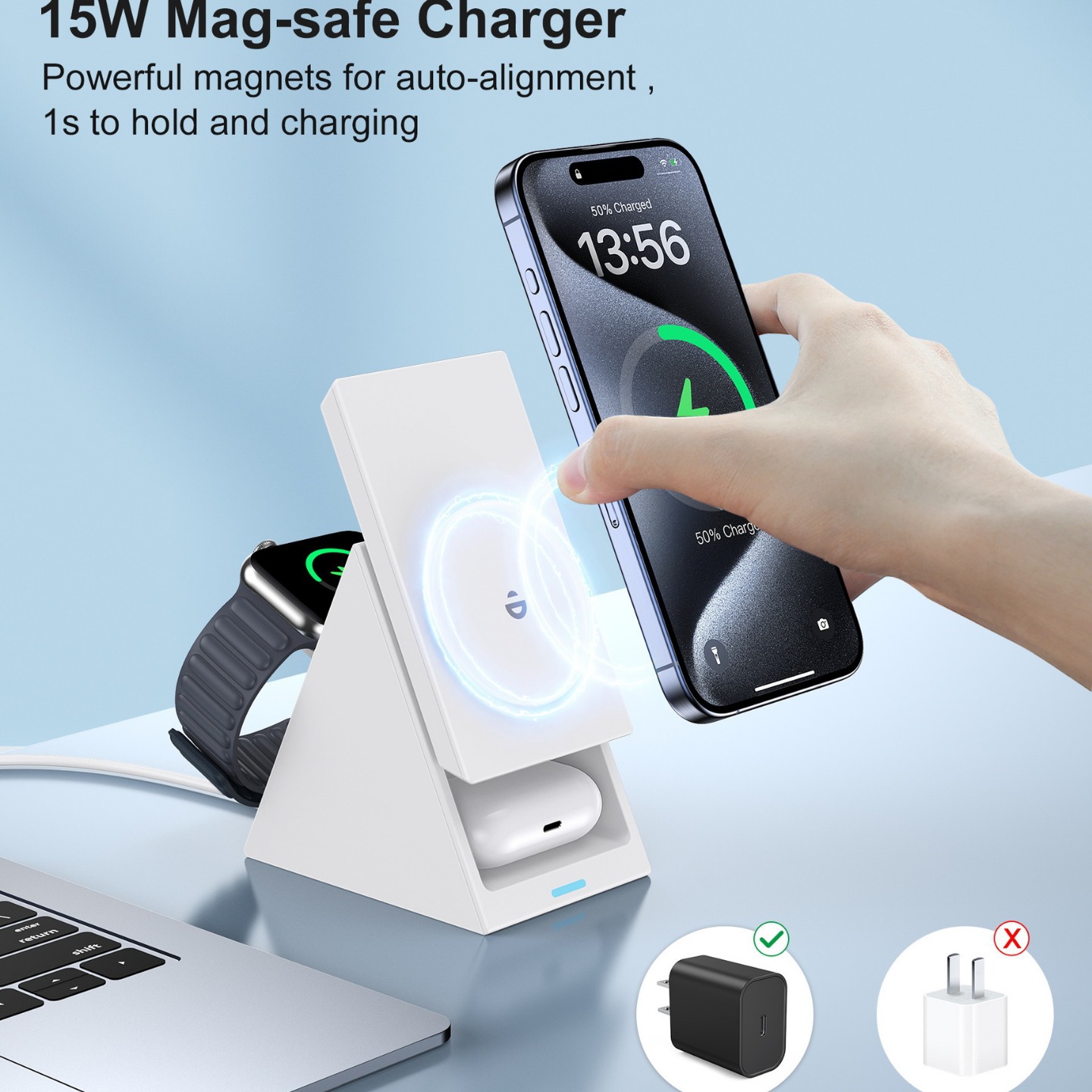 Amazon explosions MagSafe15W wireless fast charge three-in-one wireless charge for Apple 15 mobile phone wireless charge