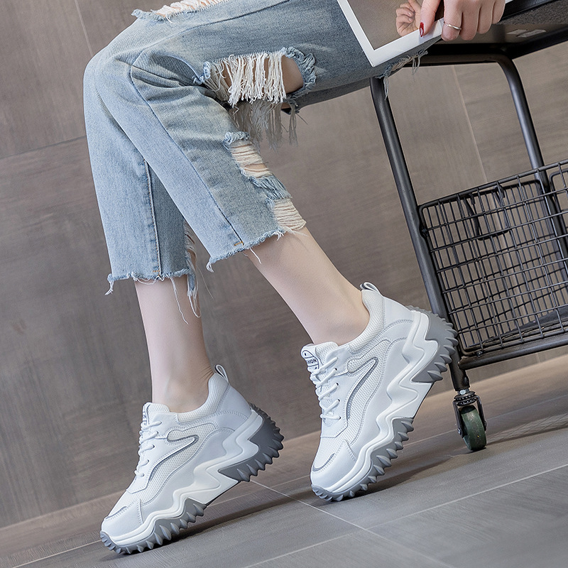 2022 Internet Celebrity Explosions Genuine Leather Women's Shoes New Style Platform Thick Bottom Height Increasing Sports Casual Shoes Torre Shoes Women's Single Shoes