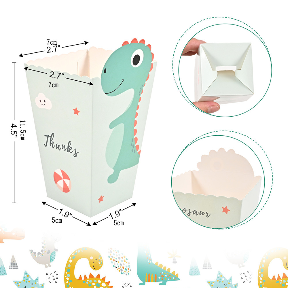 Cross-border new children's birthday party candy snack carton 4 12 pcs/pack dinosaur popcorn box