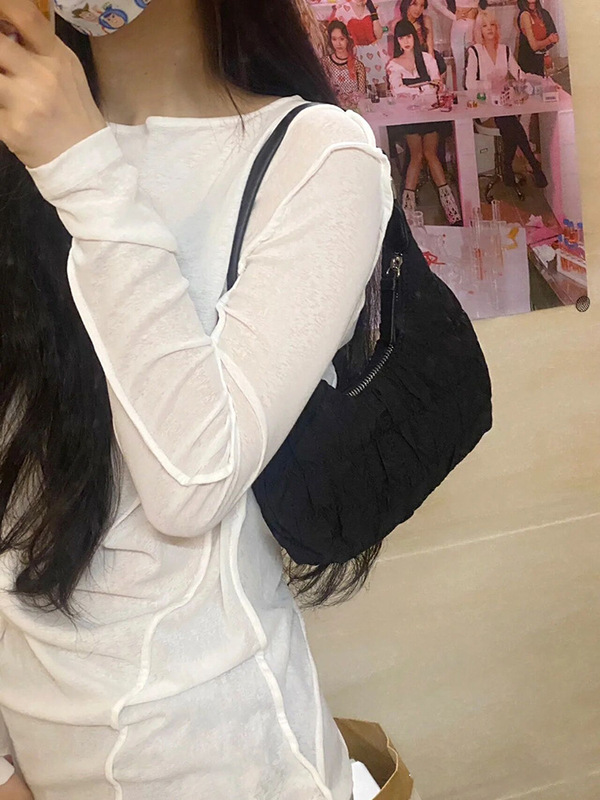 シュークリームバッグ少女雲のしわハンドバッグ秋ファッション布バッグ片肩餃子甘いクール脇下バッグ|undefined