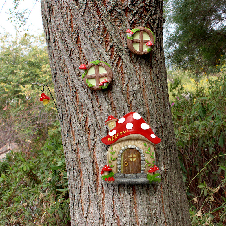 Amazon cross-border new mushroom doors and windows outdoor garden decoration creative resin courtyard villa tree decorations