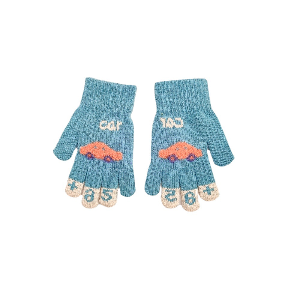 Korean version of children's gloves autumn and winter warm men's and women's children's car full finger kindergarten children write five fingers