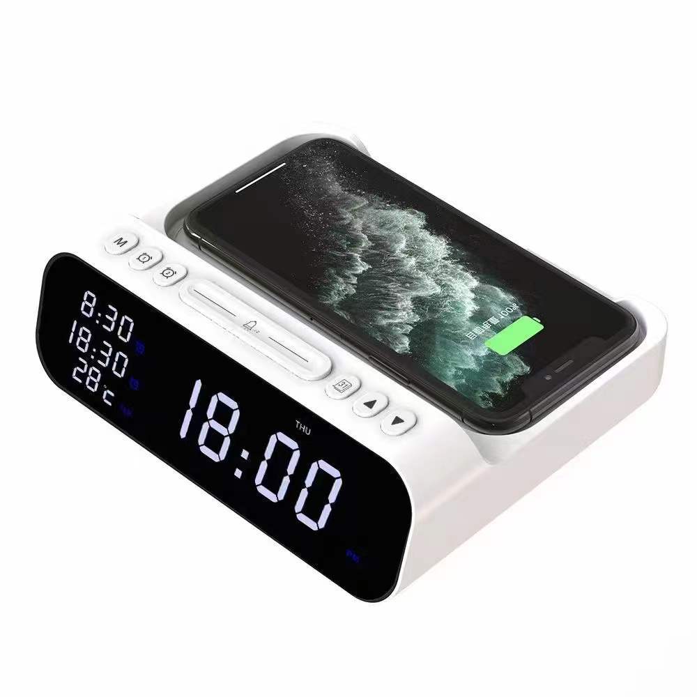 Multifunctional desktop alarm clock wireless charger 15W wireless fast charging alarm clock headset watch four in one charger