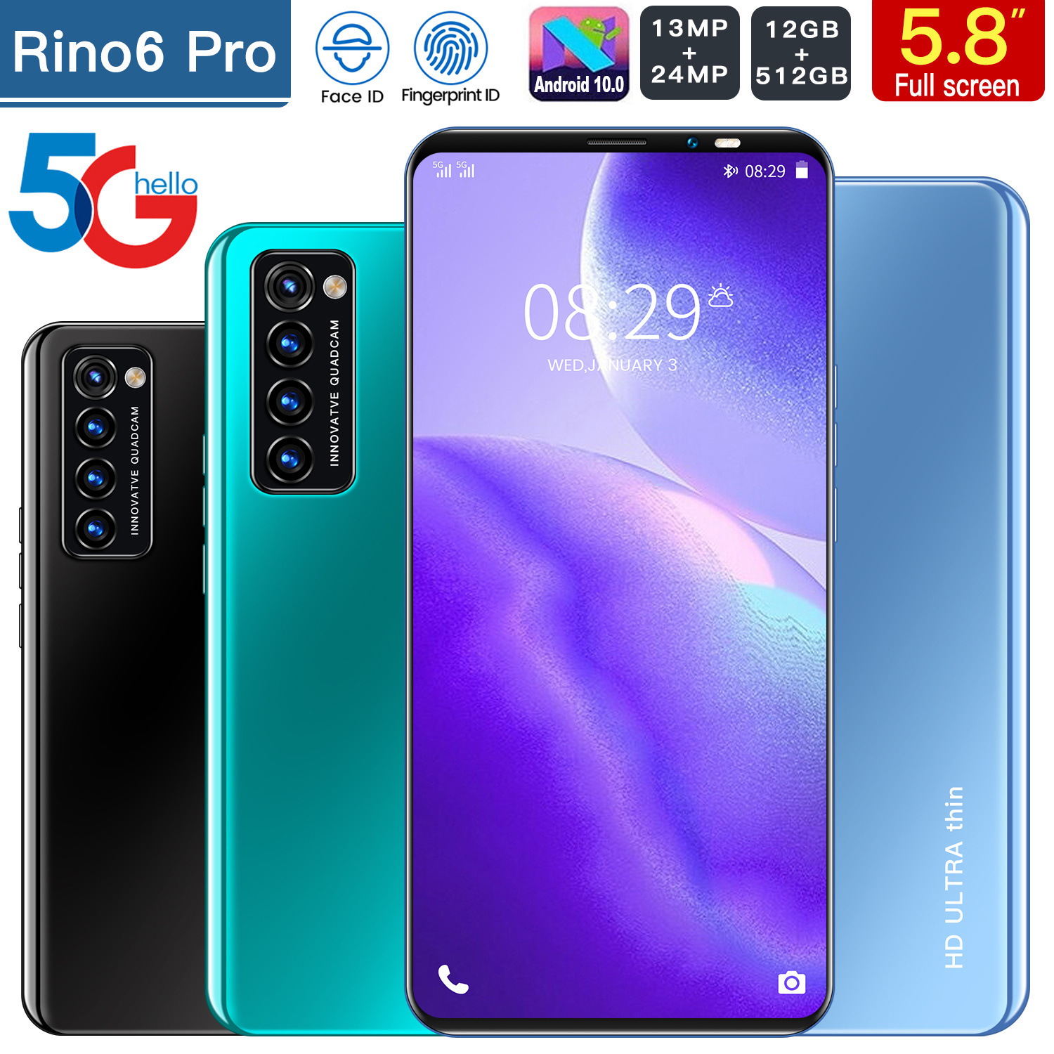 Rino6pro cross-border e-commerce mobile phone Wish shrimp Lazada foreign trade hot HD Android smartphone in stock