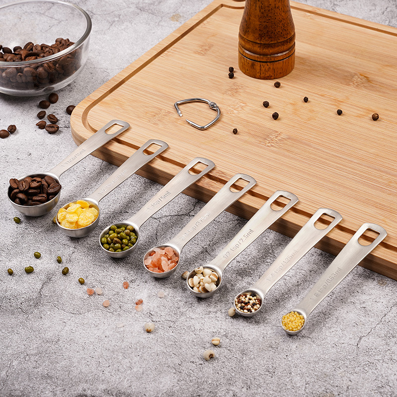 Spoon 304 stainless steel measuring spoon suit baking utensils round mini egg beater measuring spoon Kitchen Tools