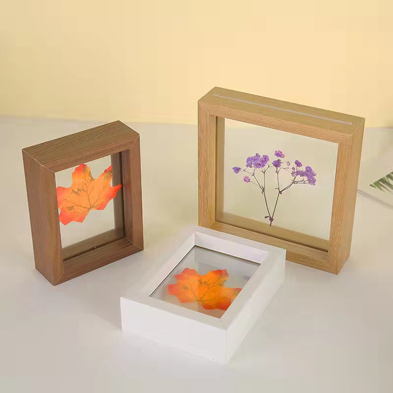 Creative wood double-sided transparent glass photo frame table wholesale plant leaves specimen frame A4 paper-cut diy picture frame