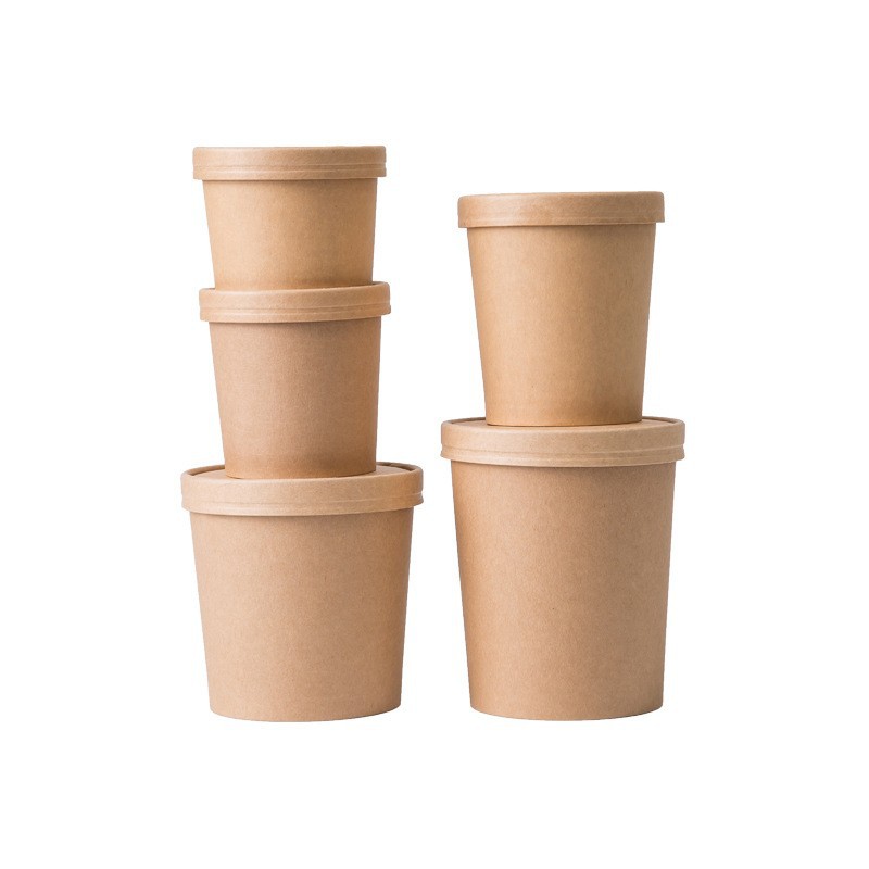 Disposable Paper Bowl Meal Box Kraft Paper Soup Bucket Round Bucking Box Without Lid Take-away Box Bucking Bowl Soup Bowl Porridge Cup