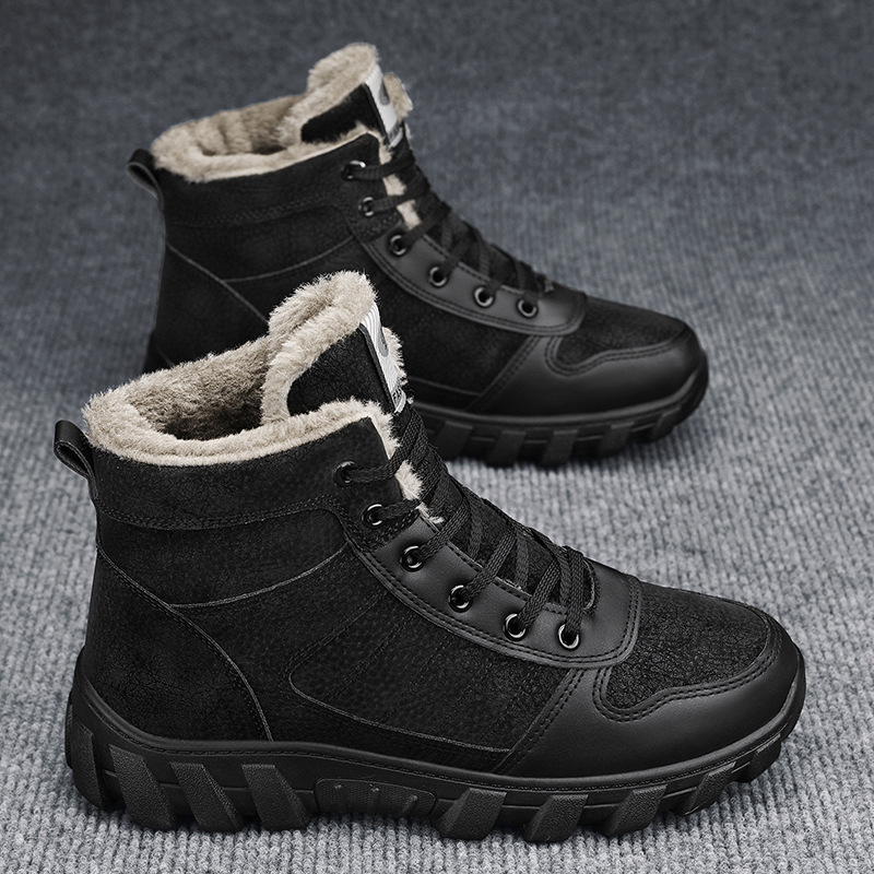 Men's shoes spring 2024 new high-top workwear Martin boots all-match warm cold-proof cotton-padded shoes fleece-lined thick snow boots