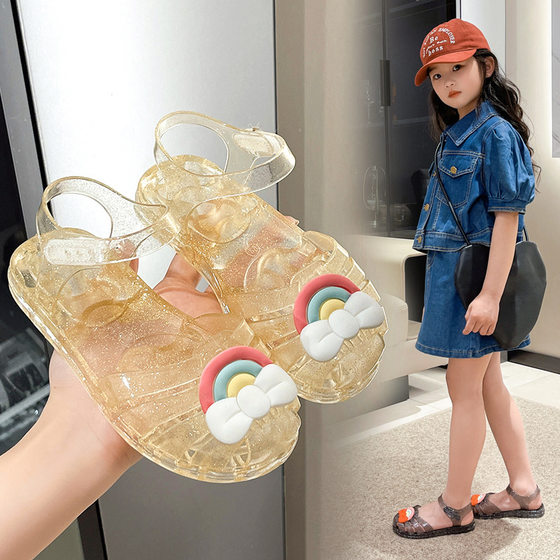 Summer New Children's Sandals and Slippers Women's Children's Rainbow Bow Jelly Shoes Princess Baby Shoes Beach Shoes