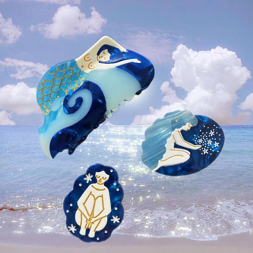 Avancerad sjöjungfru ättiksyraklämma personlig hårnål för flicka Luxemburg drömplanet hajklämma sidoklämma hårnål_voghion.com