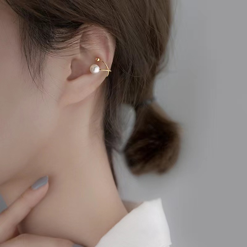 No Ear Holes Ear Clip Women's High-grade Sensei Style Super Immortal Style Pearl Earrings Earrings Fish Mouth Clip Ear Bone Clip