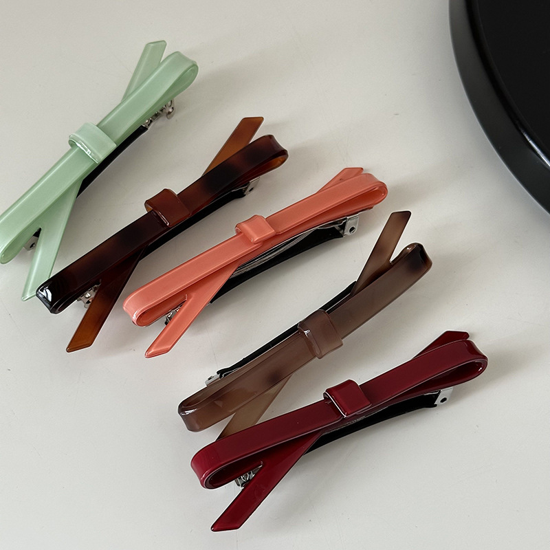 Korean Bow Hairpin Cyber Celebrity Acetic Acid Hairpin Back Head Spring Clip Advanced Sense Bangs Hair Accessories for Women