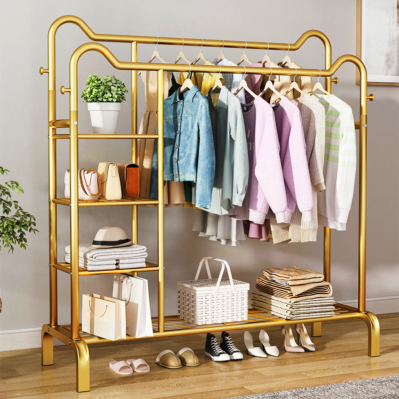 Light Luxury Clothing Store Drying Rack Floor Indoor Drying Rack Balcony Bedroom Hanger Household Double Rod Coat Rack