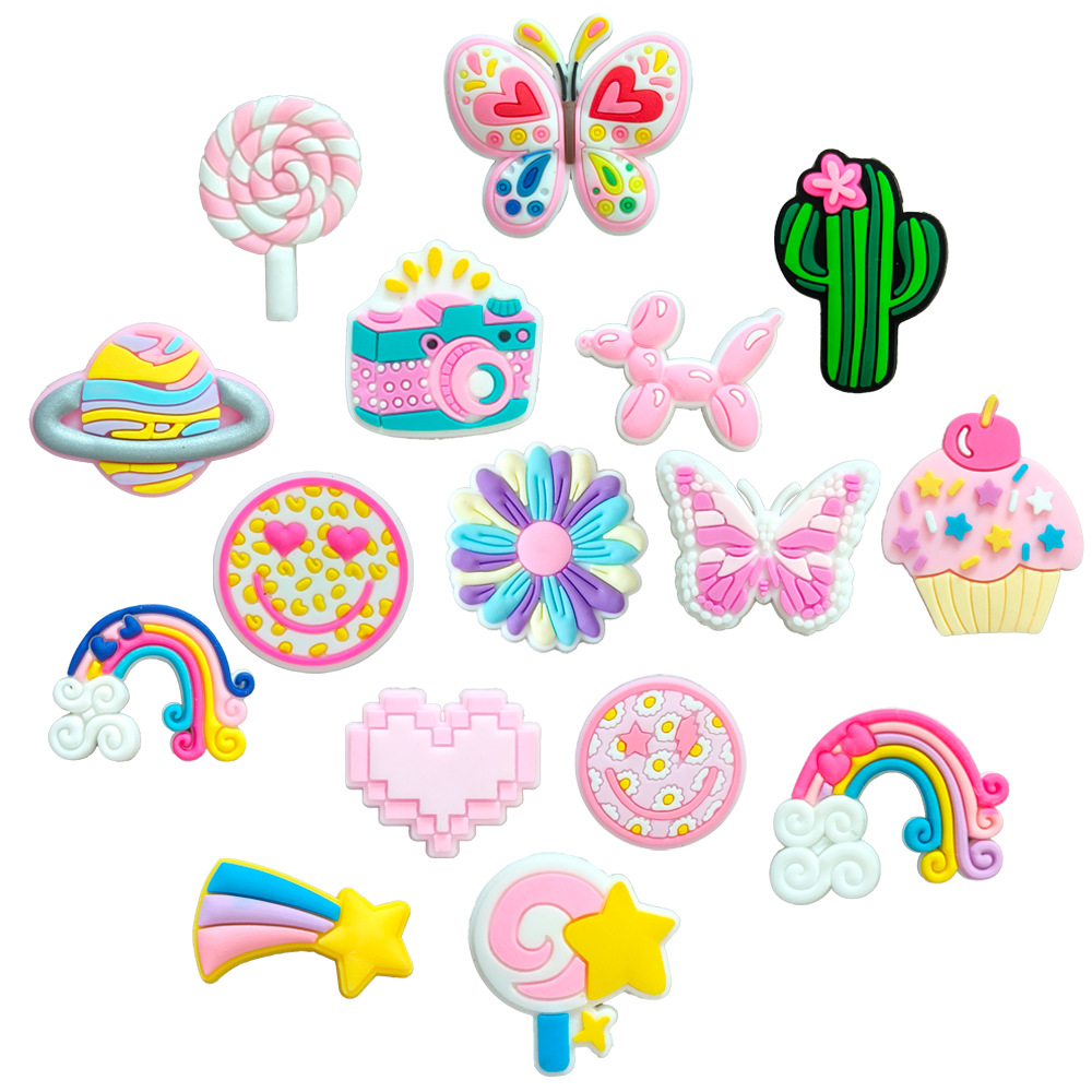 Cute small fresh light powder hole shoes shoes flower decorative buckle soft rubber DIY shoe accessories accessories Amazon wholesale
