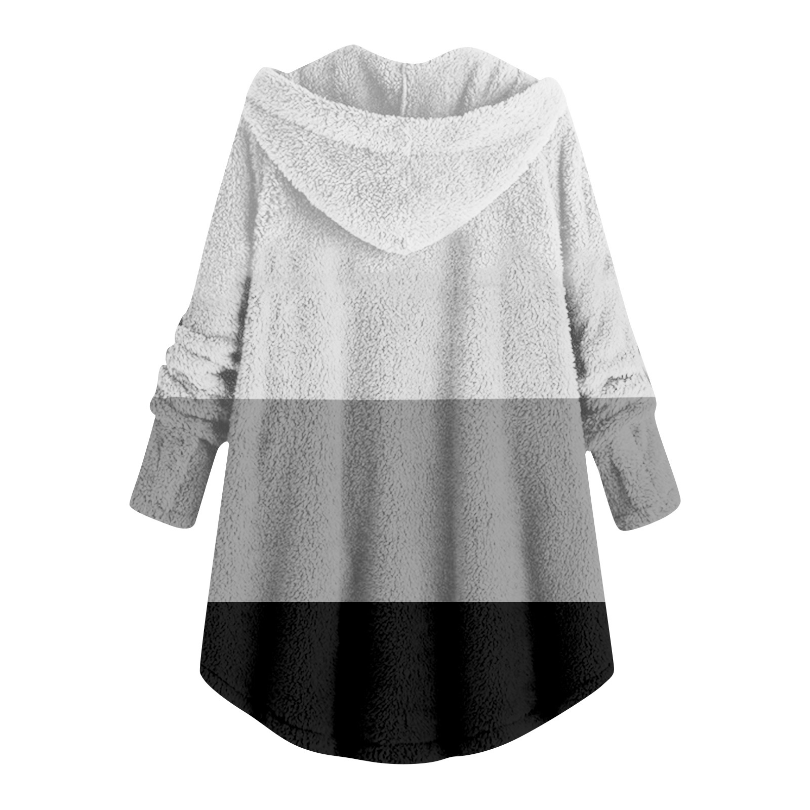 2023 Winter   New Fashion Women's European and American Button Plush Top Color Matching Multicolor Hooded Jacket_voghion.com
