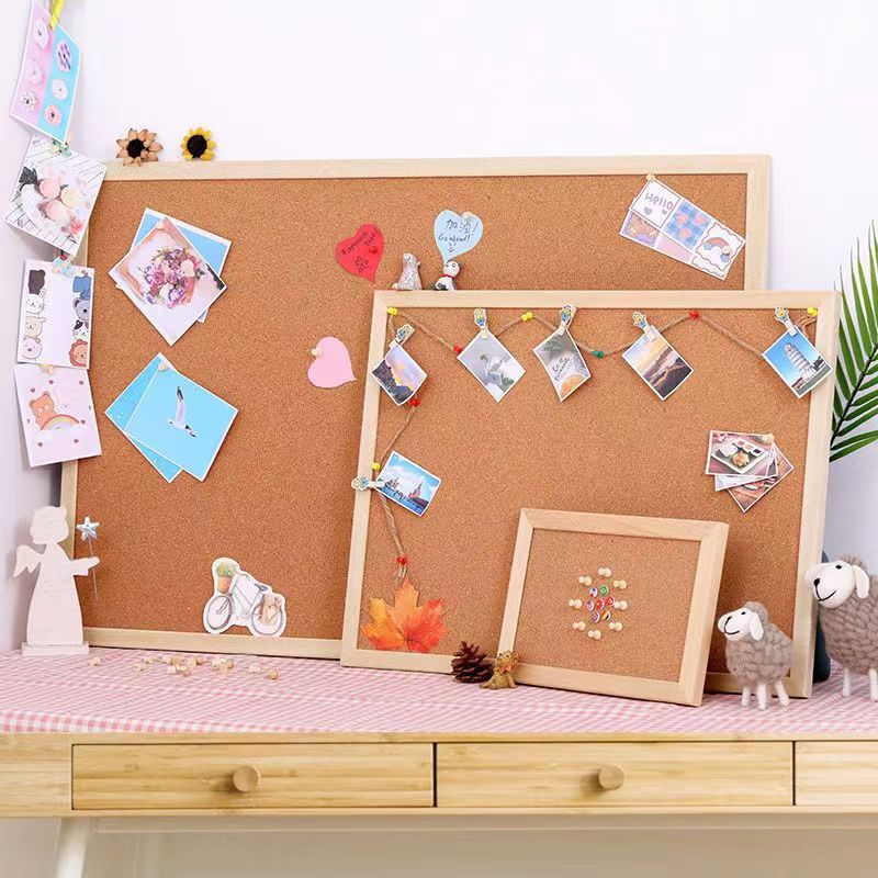 Single-sided hanging cork board Photo Wall wooden frame office notes message display board factory direct sales