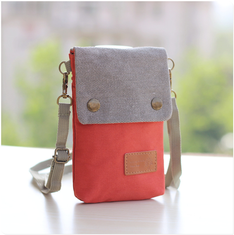 Solid color canvas 3-layer crossbody mobile phone bag simple fabric women's bag wholesale fashion satchel wallet