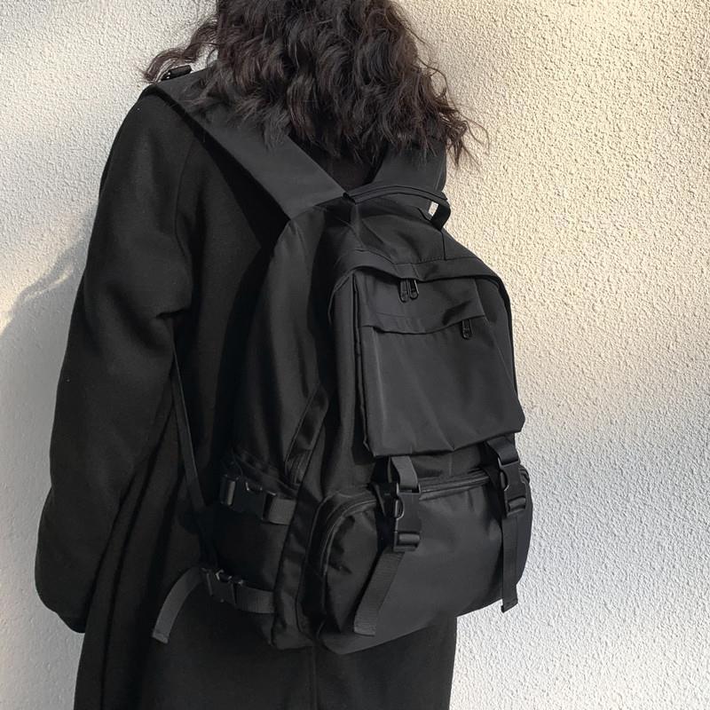 Japanese ins style dark schoolbag female high school campus large capacity backpack College student workwear style backpack male