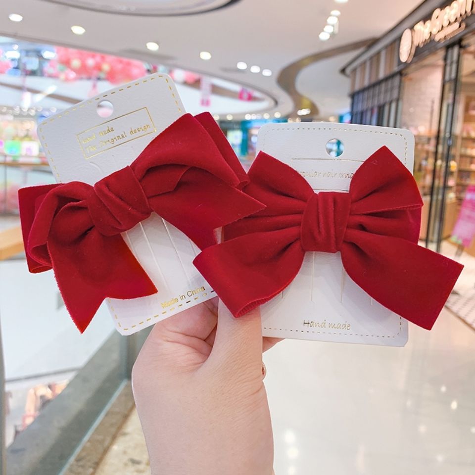 Factory Wholesale Big Red Bow Tiara Children's Hair Clip Internet Celebrity New Velvet Head Clip Hair Accessories