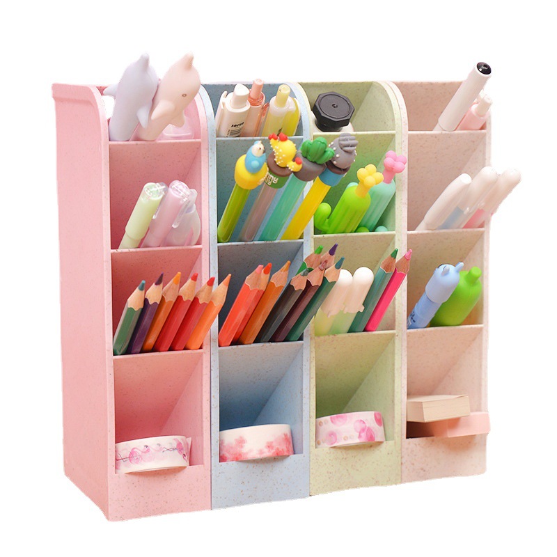 ins simple style transparent pen holder four-grid oblique pen holder student desktop storage rack plastic