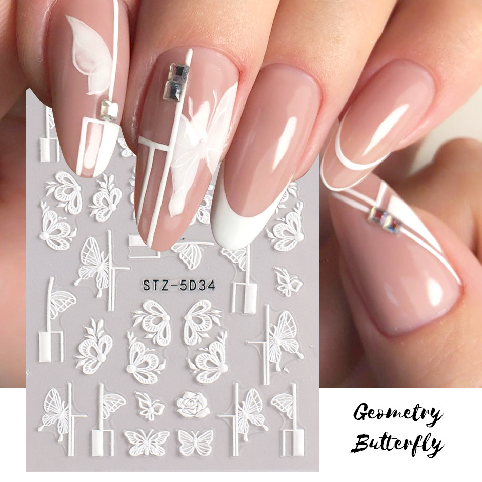 ins Same Style Lace Flower Manicure Sticker Paper Internet Red Relief Stereo Adhesive Decal 5D Five Petal Flower Nail Decoration