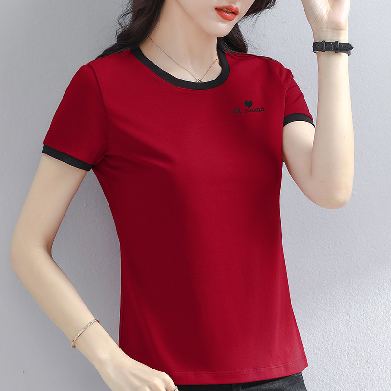 Sports Casual Short-sleeved White T-shirt Women's Stretch Summer Modal T-shirt 2025 New Color-matching Mother Round Neck Top