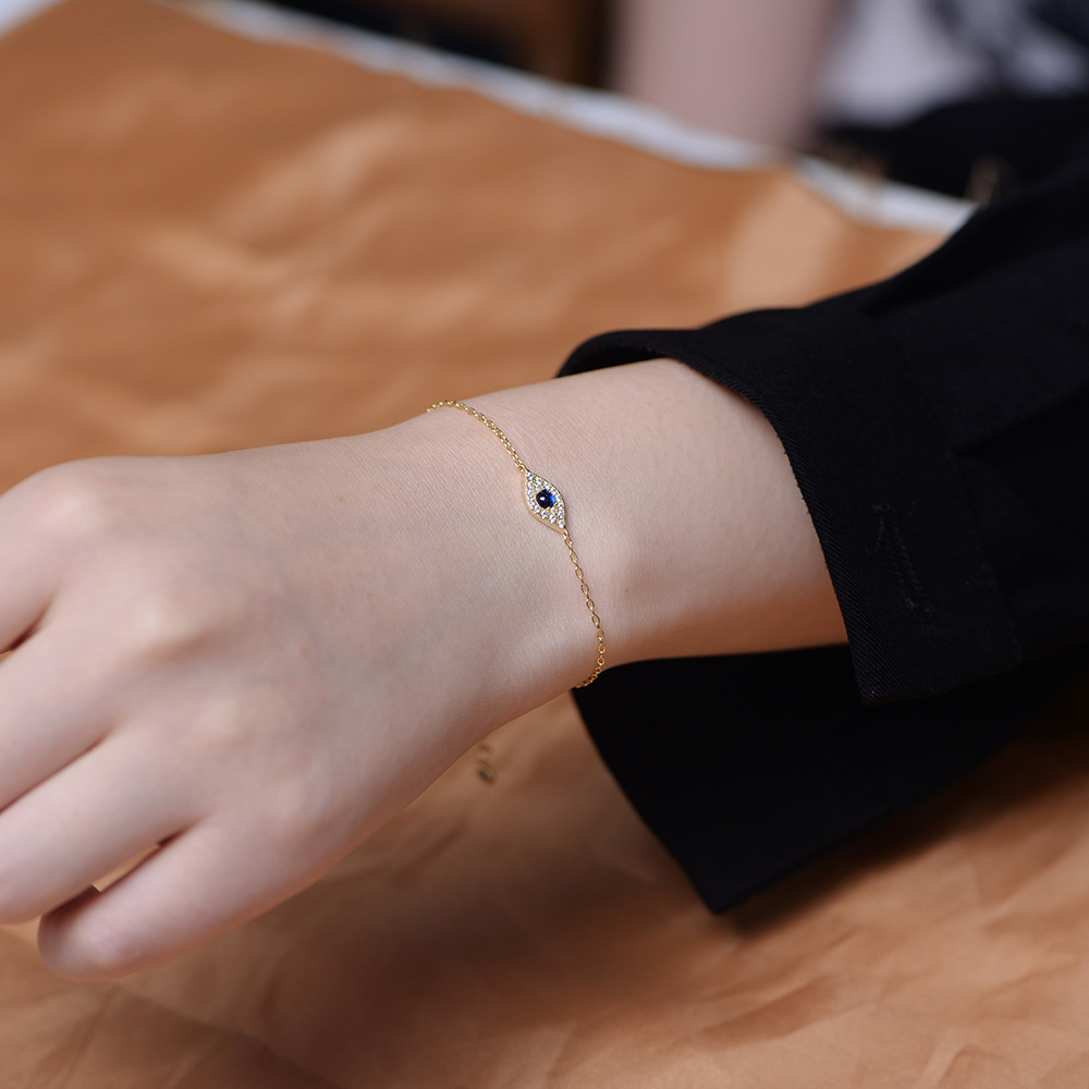 S925 Sterling Silver Devil's Eye Micro-inlaid Zircon Bracelet Female European and American Ins Retro High-grade Design Sense Diamond Jewelry
