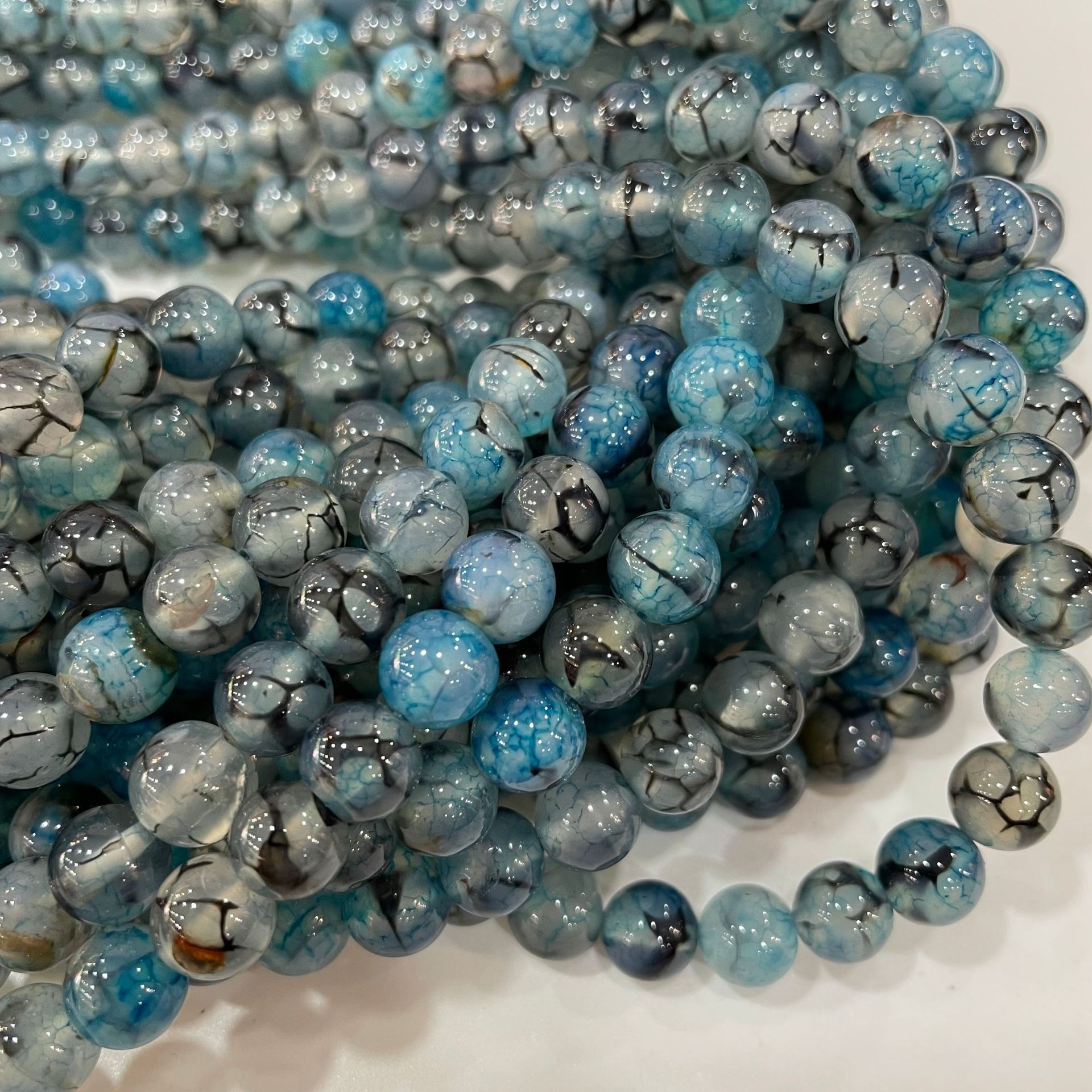 源頭工廠新款湖藍黑龍紋瑪瑙散珠瑪瑙串珠diy飾品服飾配件工廠