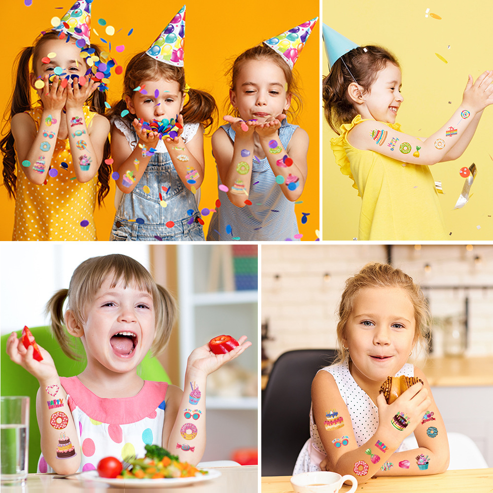 New Children's Dessert Tattoo Sticker Waterproof Boys and Girls Birthday Party Cake Candy Cartoon Fun Temporary Sticker
