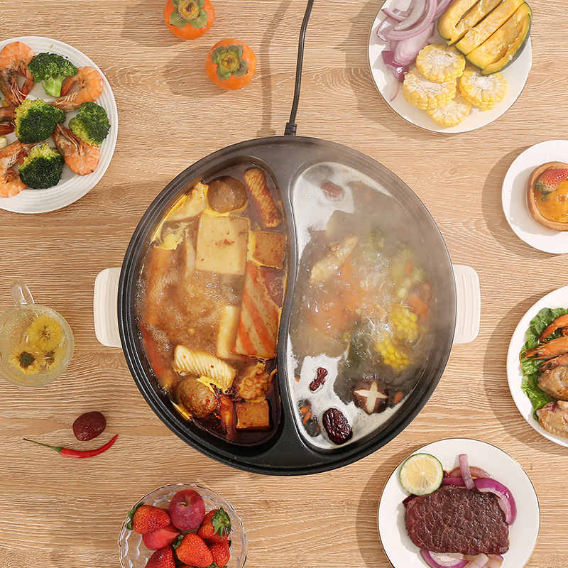 Double-flavor Mandarin duck pot electric hot pot household multi-functional cooking large capacity cooking and frying integrated pot high-power electric cooker