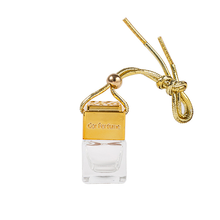8ml square transparent water cube gold and silver black car perfume bottle gold and silver black hollow square Car pendant