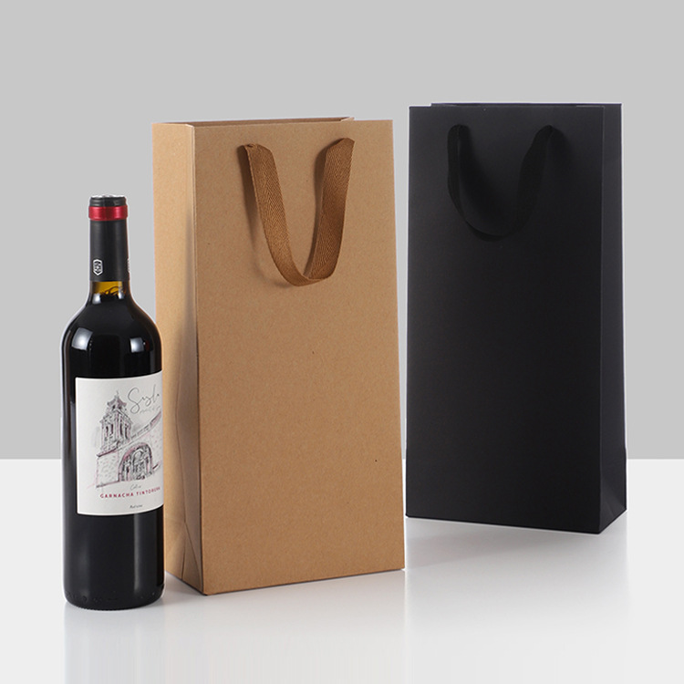Paper Bag Wine Bag Fashion Wine Bag Single and Double Thickened Gift Portable Paper Bag Packaging Bag Kraft Paper Black