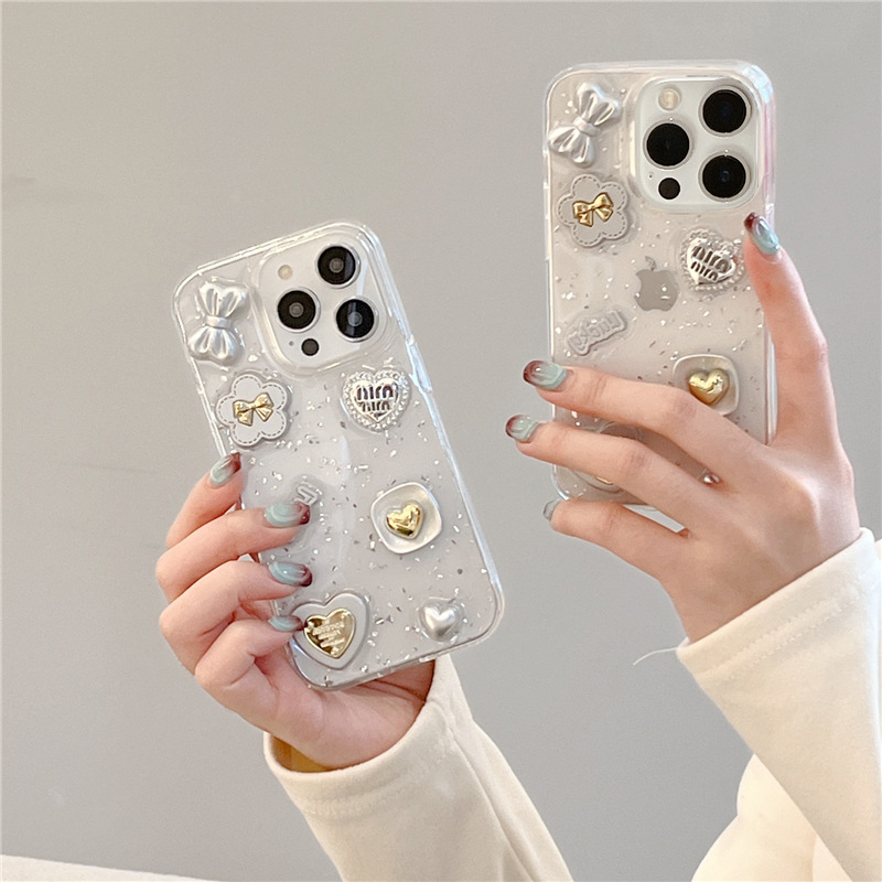 滴膠愛心蝴蝶結適用iPhone15創意14promax12手機殼蘋果13新款11女