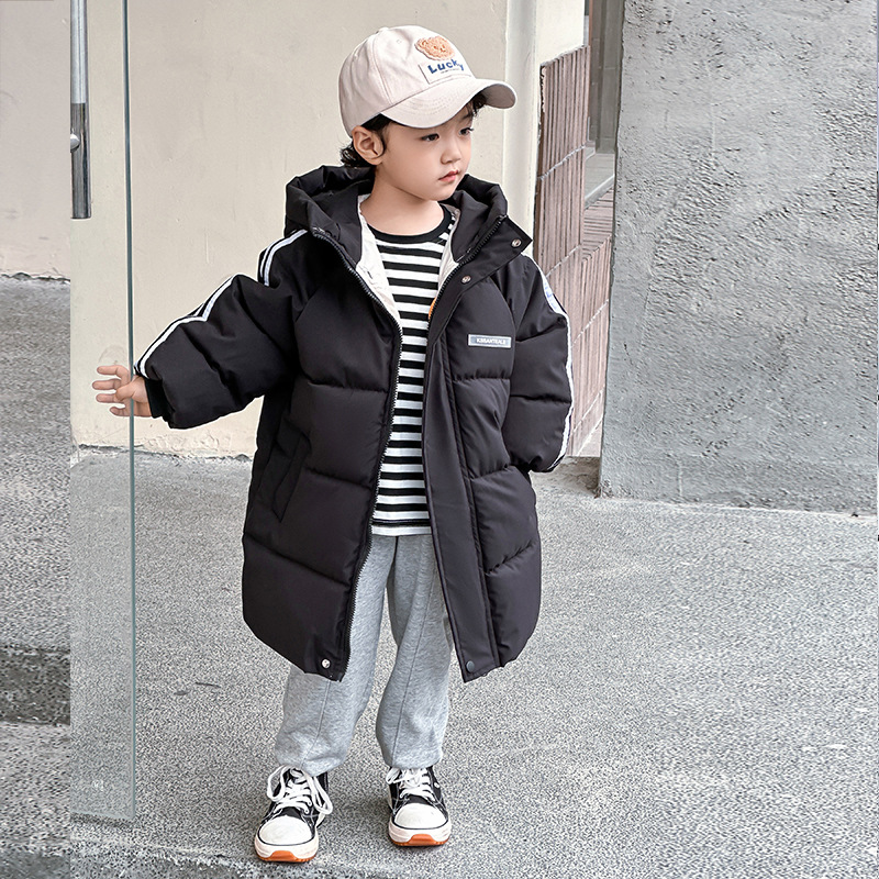 2023 new children's down cotton-padded clothes mid-length Korean style over-the-knee long thickened cotton-padded clothes for boys and girls one-piece delivery