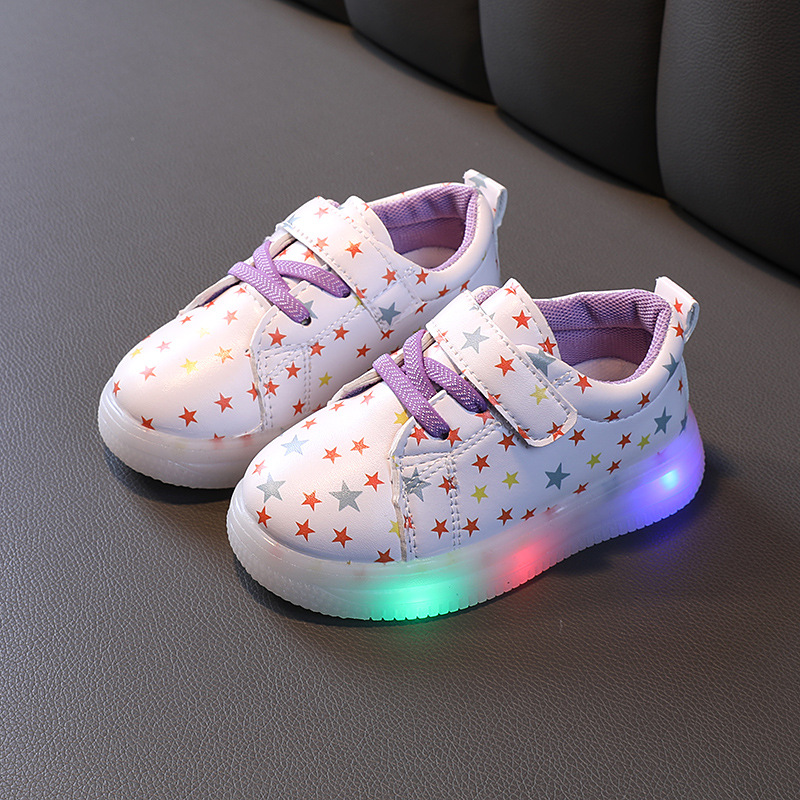 Spring and Autumn Children's Gypsophila Printed Light Shoes Girls Cute Fashion Luminous Shoes Luminous Shoes Skate Shoes
