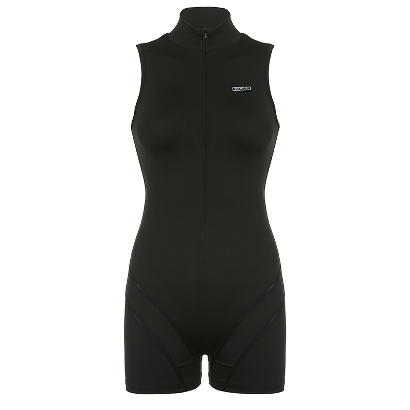 ebay Amazon Wholesale Basic Slim Yoga Sports Slim Fit Shaping Split Sleeveless Elegant High Collar Jumpsuit