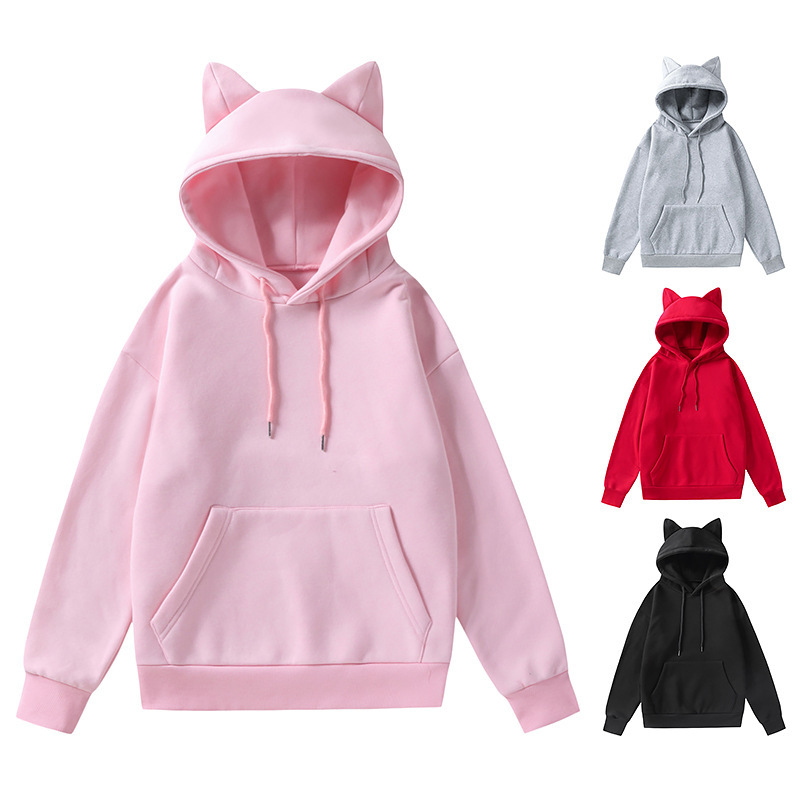 2021 Cross-border Men's Amazon New Tile Women Cat Ear Design Hooded Fleece Sweater Hoodie W62