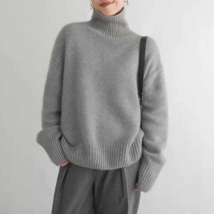 Simple style turtleneck sweater women's pure wool Wang Fei same style thick loose lazy style knitted bottoming sweater
