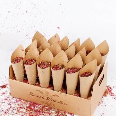 Wedding Paper Cone Box Wedding Paper Cone Paper Tube Kraft Paper Decorative Petal Confetti Tray Natural Confetti