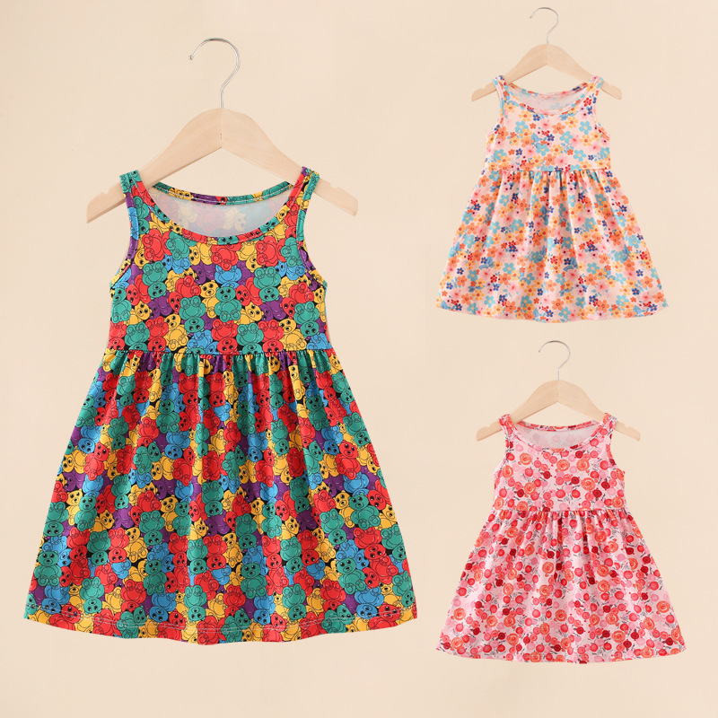 Summer Korean-style Children's Girls' Universal Children's Clothing Printed Milk Silk A- line Skirt Children's Slip Skirt Girls' Dress