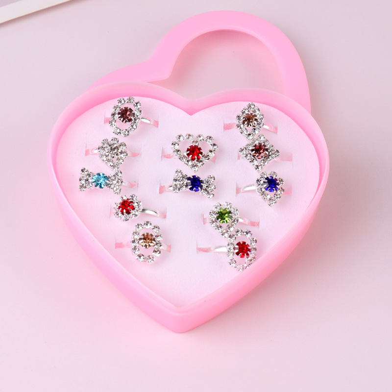 Children's Diamond Ring Exquisite Flash Adjustable Ring Love Box Set 36 Cartoon Girl Jewelry