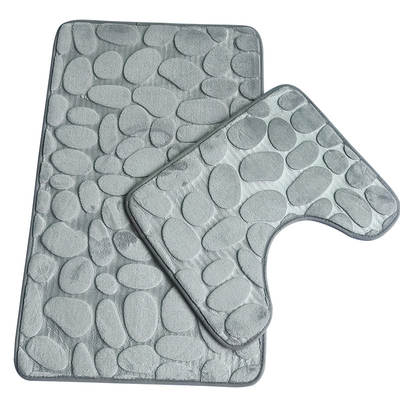 3D embossed Pebble flannel two-piece bathroom mat 3-piece absorbent non-slip carpet floor mat