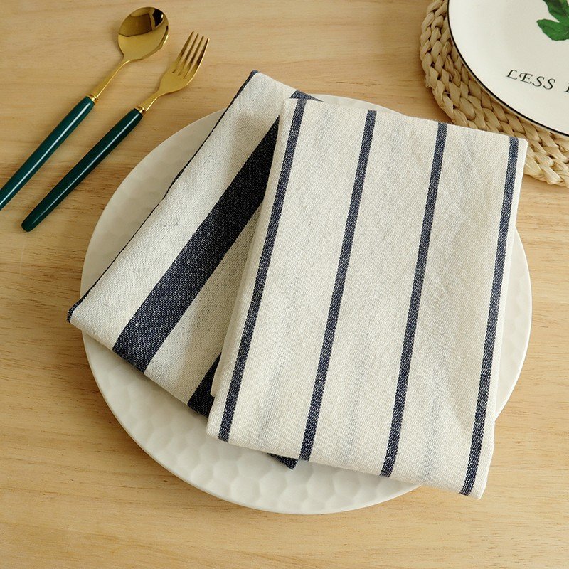 Tea Towel Mediterranean Blue Fabric Kitchen Towel Striped Tea Towel Cotton Napkin Gourmet Background Cloth Tablecloth