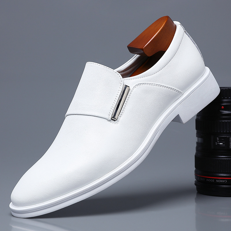 White Leather Shoes Men's Genuine Leather Spring Breathable 2022 New Dress Business Derby Shoes Men's Casual British Men's Shoes