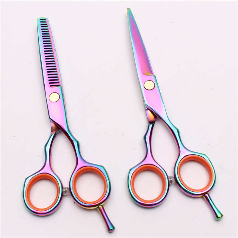 5.5 inch barber scissors symmetrical handle flat tooth scissors black color blue silver home hairdressing tools factory wholesale