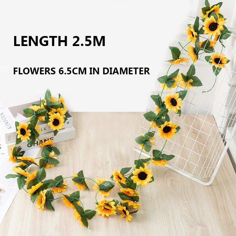 Imitation Sunflower Rattan Wholesale Homestay Loft Decoration Silk Cloth Flower Vine Sunflower Vine Garden Style Flower Vine