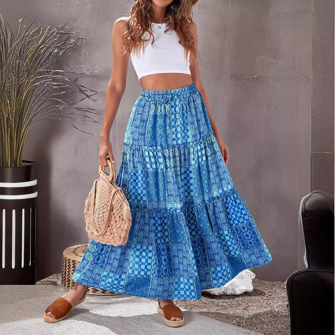 Printed Bohemian Beach Skirt Oversized Half-length Skirt