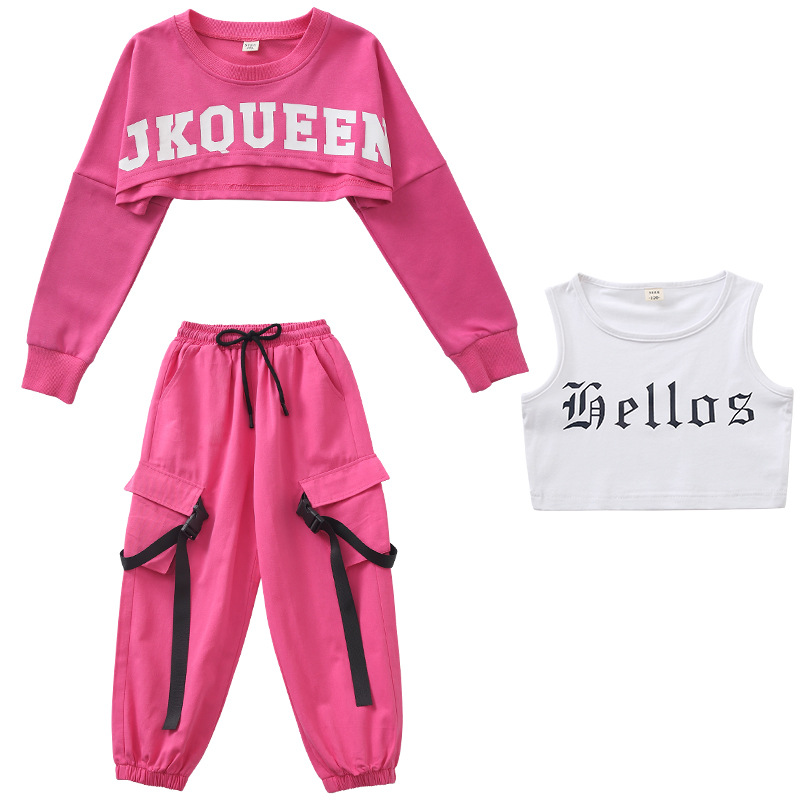 Girls' jazz Dance Costume Girls' Hip-hop jazz Suit Girls' Stylish Navel-exposed Costume Children's Hip-hop Fashion Clothing