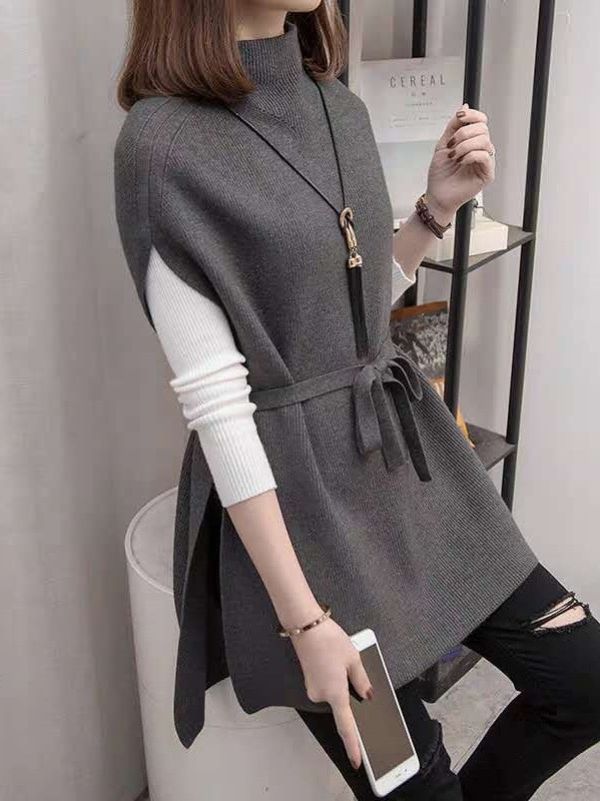 Half-turtleneck Mid-length Waistcoat Women's 2023 Autumn New Loose Sweater Western-style Pullover Sweater