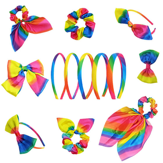 Factory New Hair Rainbow Hair Accessories Rabbit Ear Hairband Bow Hairband Horsetail Ribbon Intestinal Ring Rainbow Cloth Hairband Hairpin